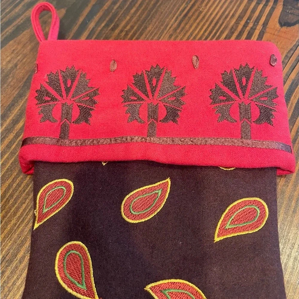 Christmas Stocking Kennewick Lodge Holiday Decor Red Brown Wool Blend